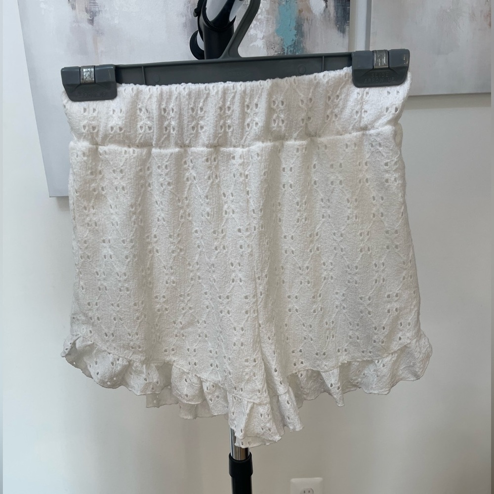 SO White Eyelet Lace High Waist Shorts